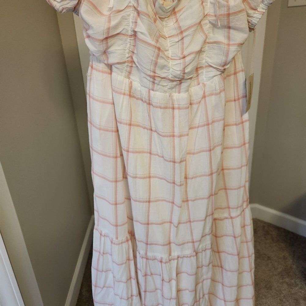 Universal Thread Women's Puff Short Sleeve A-Line Dress - Cream Plaid XL - Picture 6 of 9